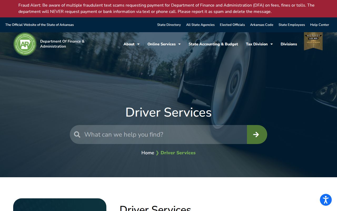Arkansas Driver Services source for the separate Pike County traffic record distinction
