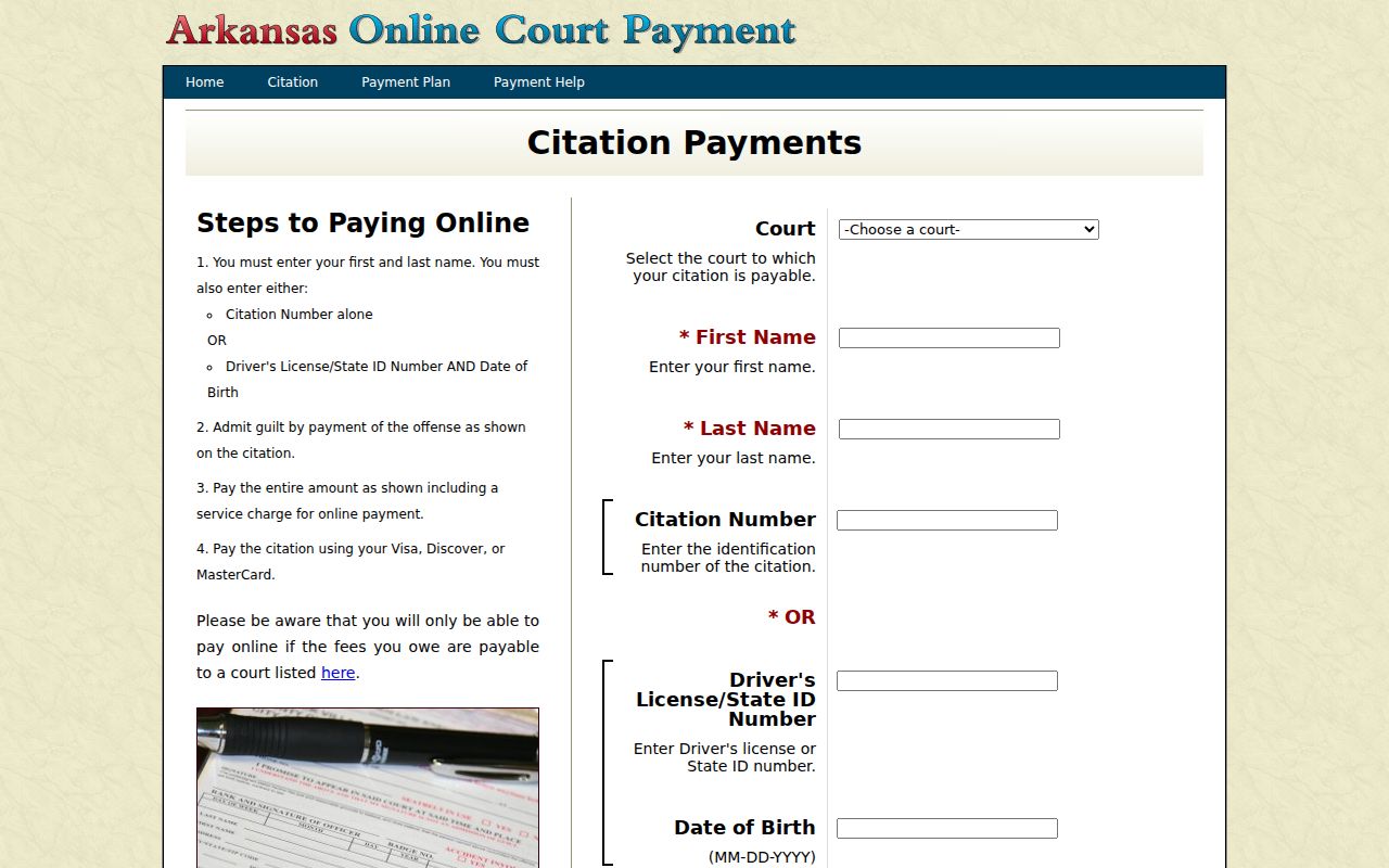Arkansas eTraffic citation search for Pike County traffic tickets