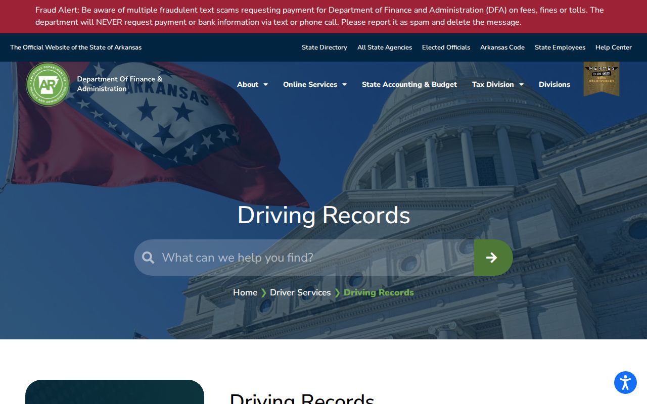 Arkansas DFA record request distinct from Pike County traffic court records